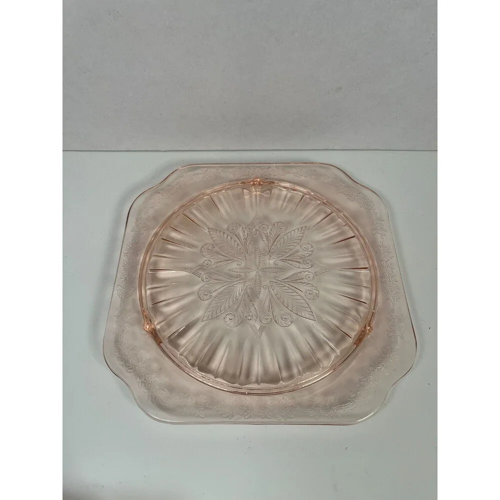 Jeannette Glass Company Adam Pink depression glass bowl and plate 1930s Vintage